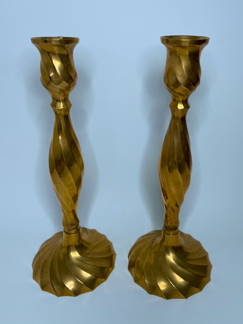 Vintage Twisted Solid Brass Candlesticks - Pair of Spiral Taper Candle Holders